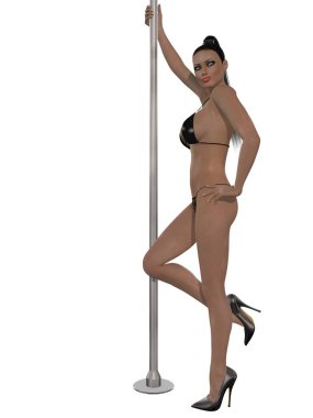 Direğin üzerinde dans eden seksi bir kadının üç boyutlu resmi.
