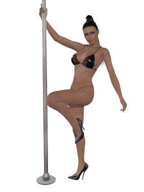 Direğin üzerinde dans eden seksi bir kadının üç boyutlu resmi.