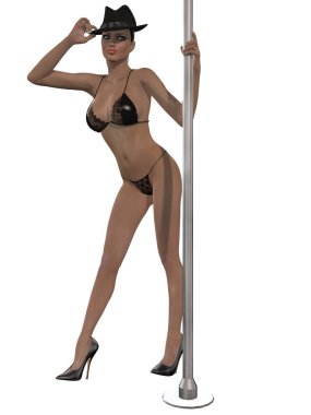 Direğin üzerinde dans eden seksi bir kadının üç boyutlu resmi.