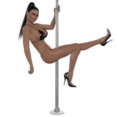 Direğin üzerinde dans eden seksi bir kadının üç boyutlu resmi.