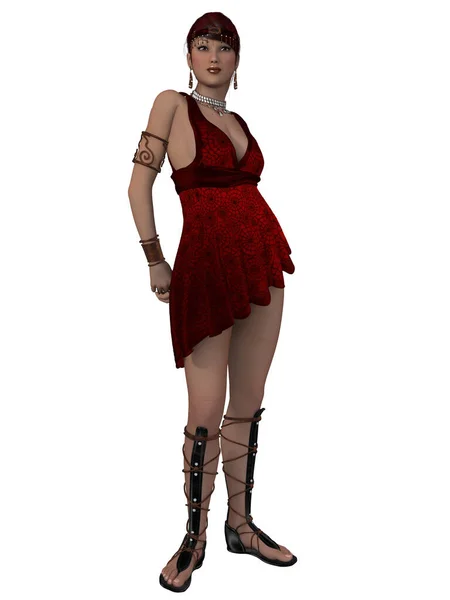 一个穿着古代女神服装的性感女人的3D插图 — 图库照片