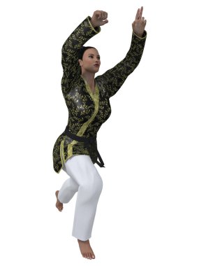 Karate pozu vermiş bir kadının üç boyutlu resmi. 