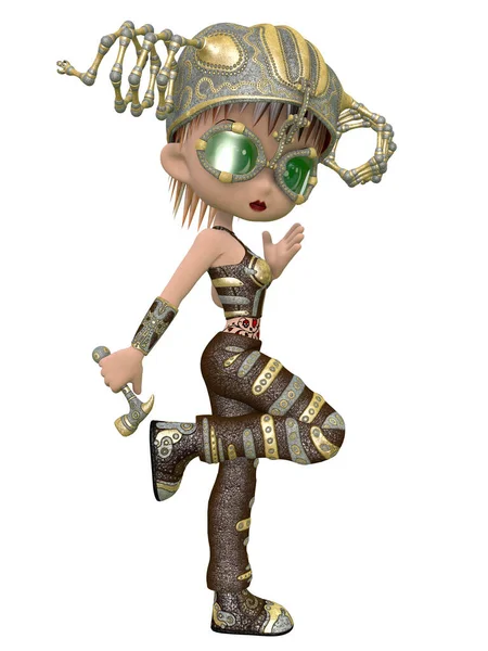 Illustration Toon Figure Steampunk Outfit — Stock Photo, Image