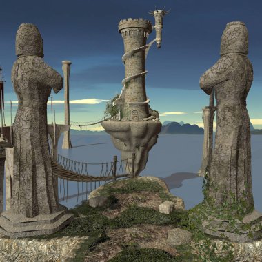 Eski bir fantezi arka planının 3 boyutlu çizimi