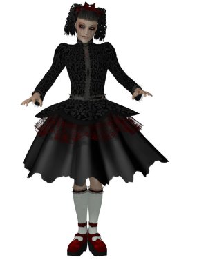Gotik kıyafetli bir kadının 3 boyutlu resmi.