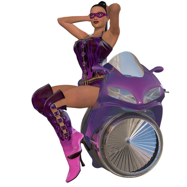 Illustration Sexig Kvinna Med Futuristisk Jet Bike — Stockfoto
