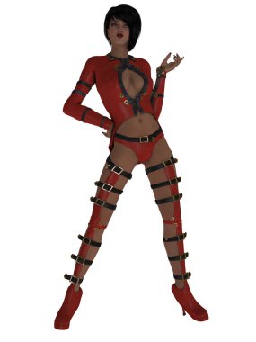 Seksi kıyafetli seksi bir kadının üç boyutlu resmi.