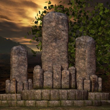 Mistik bir atmosferi olan bir fantezi arka planının 3 boyutlu çizimi 