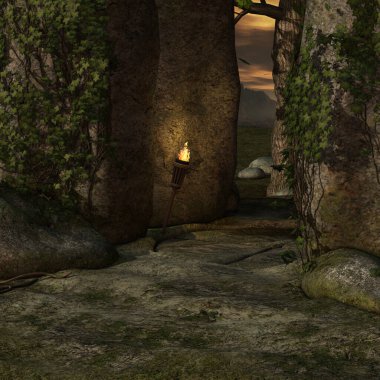 Mistik bir atmosferi olan bir fantezi arka planının 3 boyutlu çizimi 