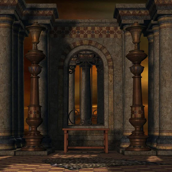 Mistik bir atmosferi olan bir fantezi arka planının 3 boyutlu çizimi 