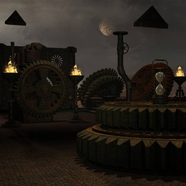 Mistik bir atmosferi olan bir fantezi arka planının 3 boyutlu çizimi 