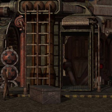 Bir bilim kurgu geçmişinin 3 boyutlu çizimi 