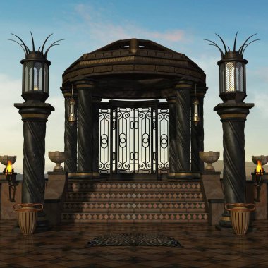 Mistik bir atmosferi olan bir fantezi arka planının 3 boyutlu çizimi 