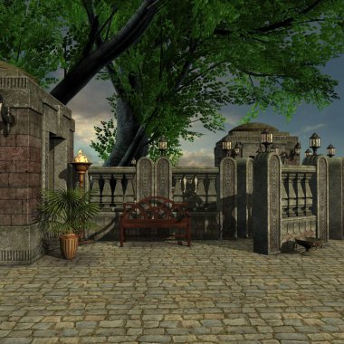 Mistik bir atmosferi olan bir fantezi arka planının 3 boyutlu çizimi 