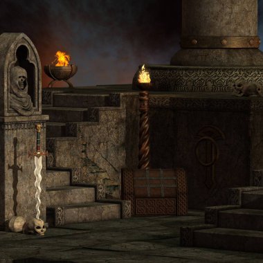 Mistik bir atmosferi olan bir fantezi arka planının 3 boyutlu çizimi 