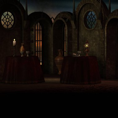 Mistik bir atmosferi olan bir fantezi arka planının 3 boyutlu çizimi 