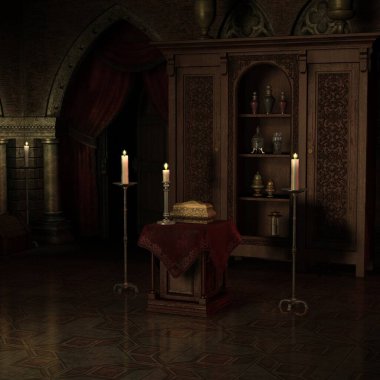 Mistik bir atmosferi olan bir fantezi arka planının 3 boyutlu çizimi 