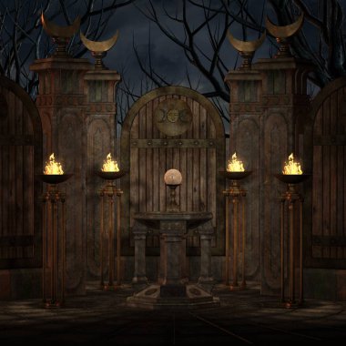 Mistik bir atmosferi olan bir fantezi arka planının 3 boyutlu çizimi 