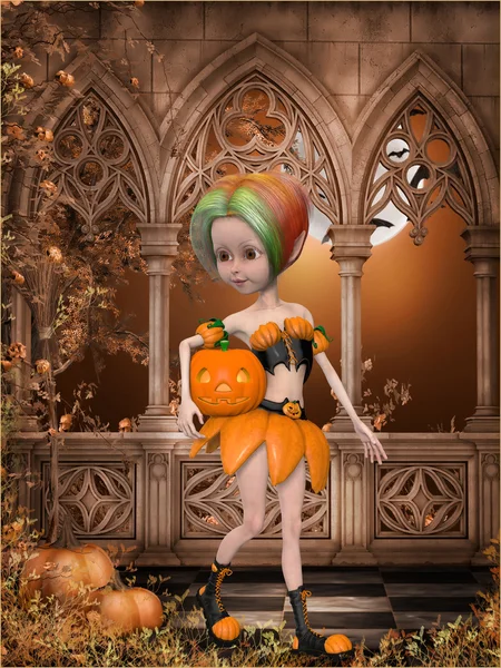 Beautiful toon pumpkin girl — Stock Photo, Image