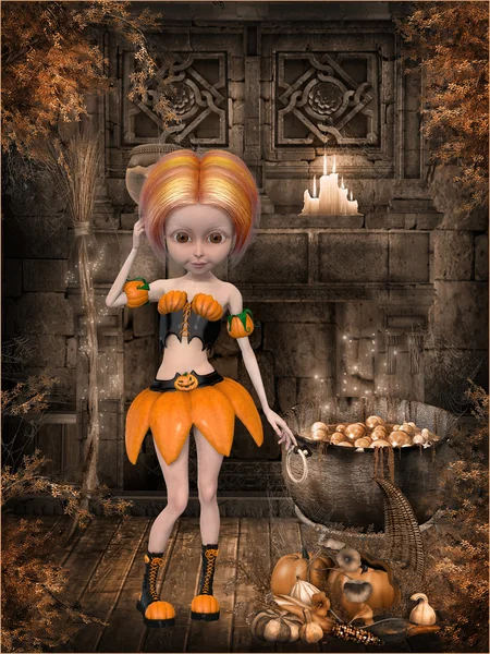 Beautiful toon pumpkin girl — Stock Photo, Image