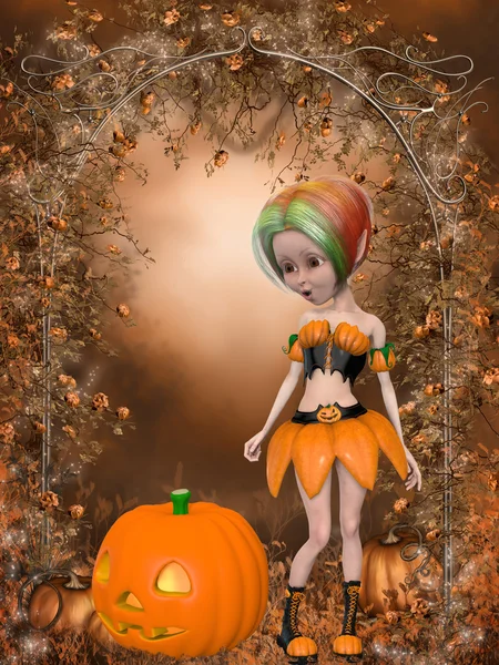 Beautiful toon pumpkin girl — Stock Photo, Image