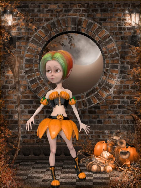 Beautiful toon pumpkin girl — Stock Photo, Image