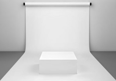 Fotoğraf stüdyo ile beyaz kağıt zemin ve kutusu