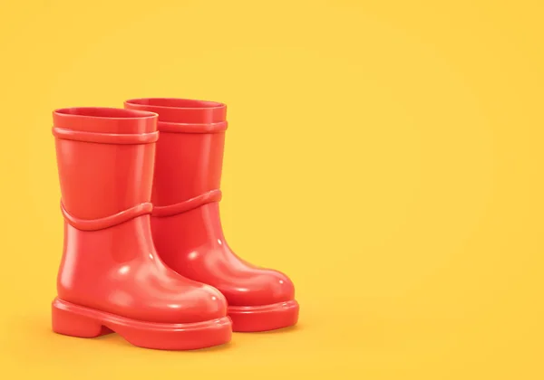 Bottes Caoutchouc Rouge Isolées Sur Fond Jaune Rendu Avec Chemin — Photo