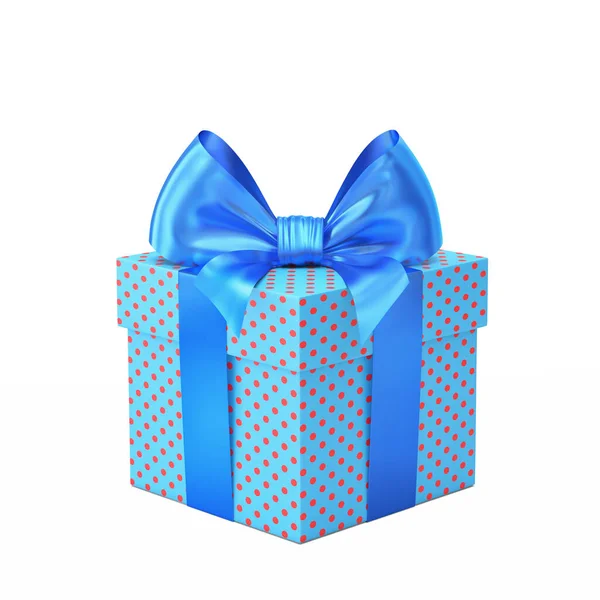 蓝色礼品盒 蓝色缎带 白色弓形 3D渲染 — 图库照片