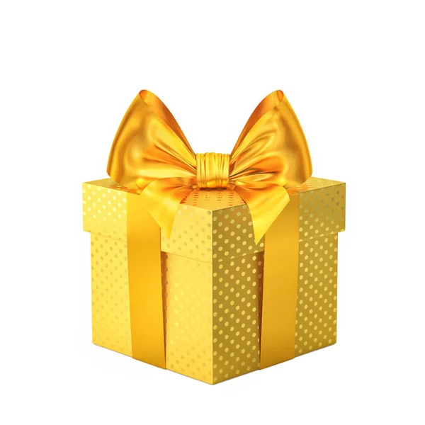 Confezione Regalo Dorata Con Nastro Dorato Fiocco Isolato Bianco Rendering — Foto Stock