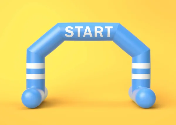 Blue White Inflatable Start Line Arch Yellow Background Rendering — Stock Photo, Image