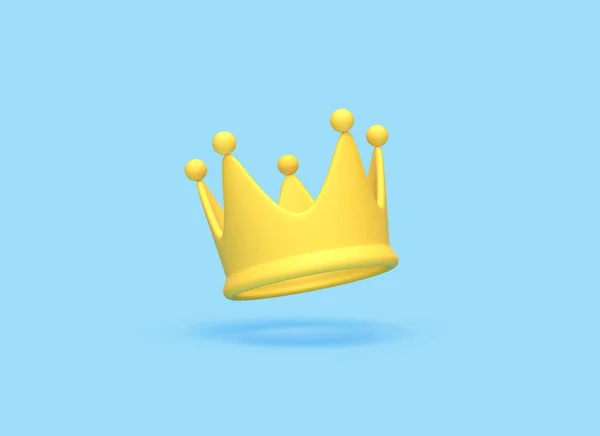 Cartoon yellow crown on blue background. Success concept. 3D rendering
