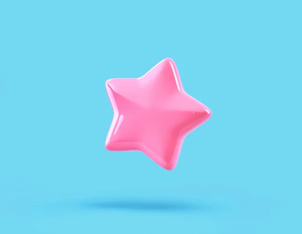 Estrela Rosa Brilhante Dos Desenhos Animados Isolada Fundo Azul Renderização — Fotografia de Stock