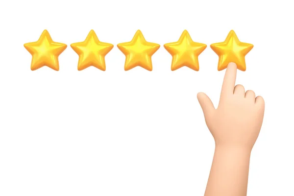 Cartoon Hand Showing Five Stars Rating Isolated White Customer Experience — Stock Photo, Image