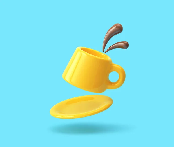 Xícara Café Amarelo Isolado Fundo Azul Renderização — Fotografia de Stock