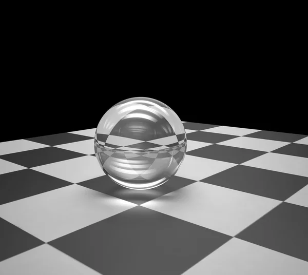 Esfera de vidro em um tabuleiro de xadrez — Fotografia de Stock