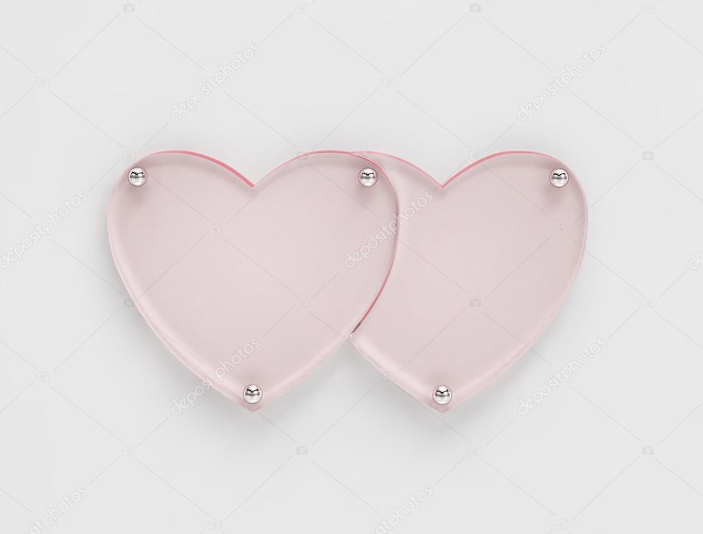 Transparent glass board in shape of two hearts