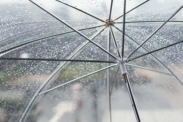 Paraguas transparente en el día lluvioso — Foto de Stock