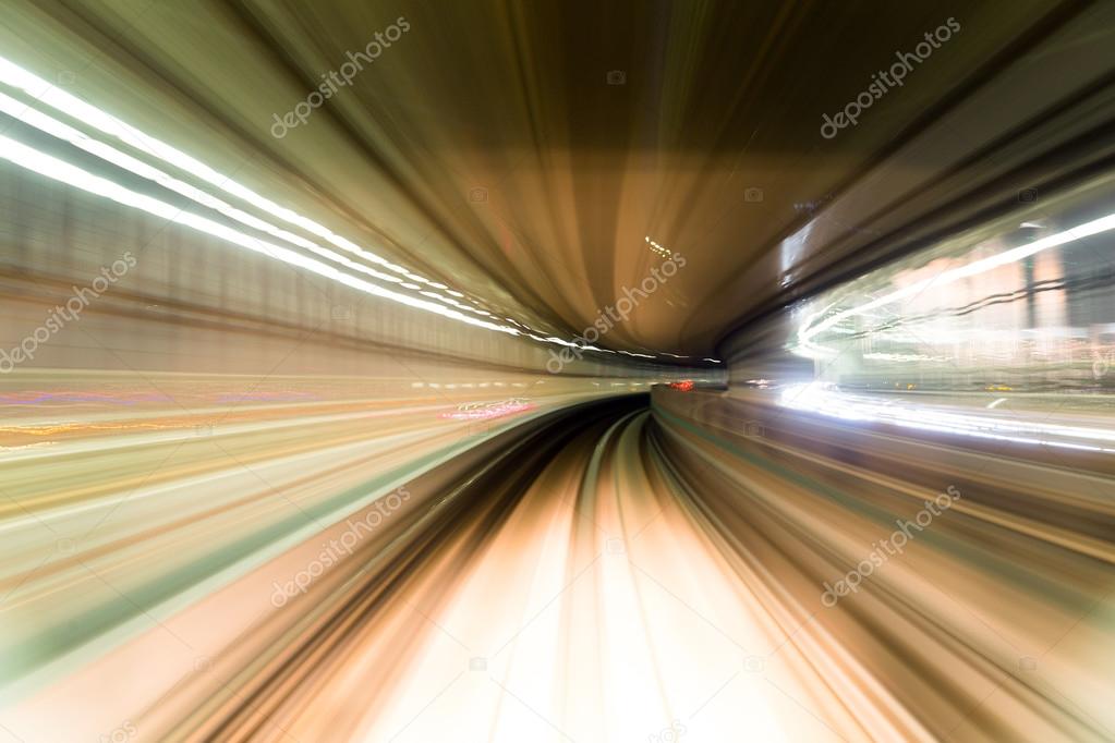 Speedy train passing through the city