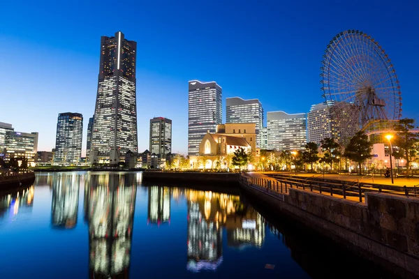 Yokohama skyline på natten — Stockfoto