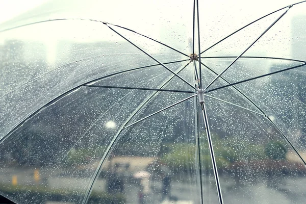 Parapluie transparent le jour de pluie — Photo