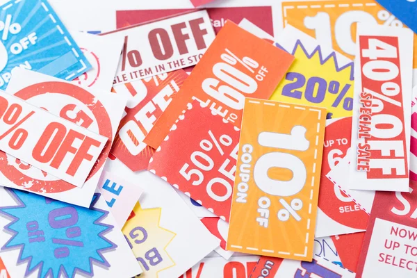 Discount coupons in different colors — Stock Photo, Image