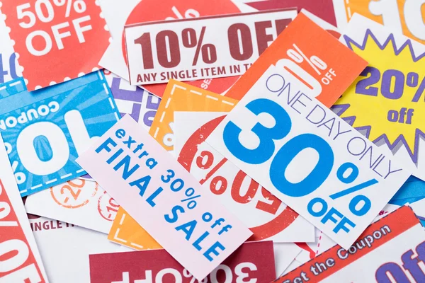 Discount coupons in different colors — Stock Photo, Image