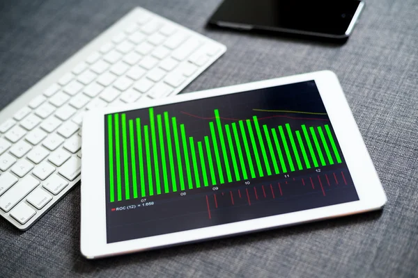 비즈니스 차트 화면에 디지털 태블릿 — 스톡 사진