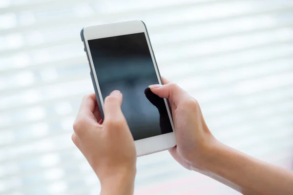 Woman touch on cellphone — Stock Photo, Image