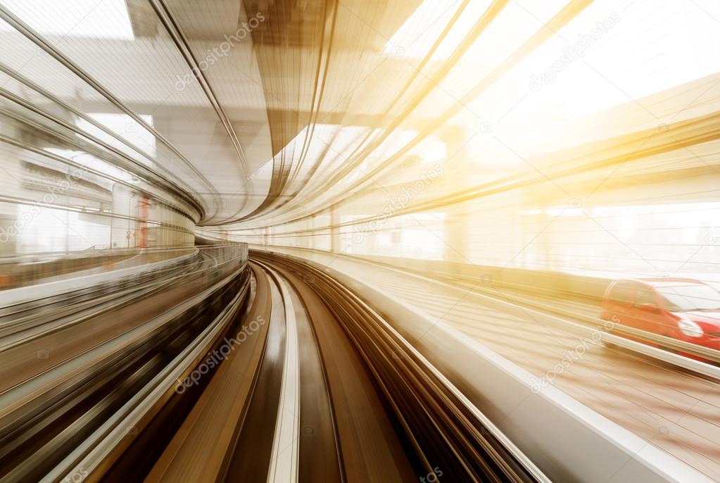 Monorail passing though the tunnel