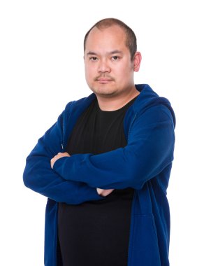 mavi ceketli Asya adamı Olgun