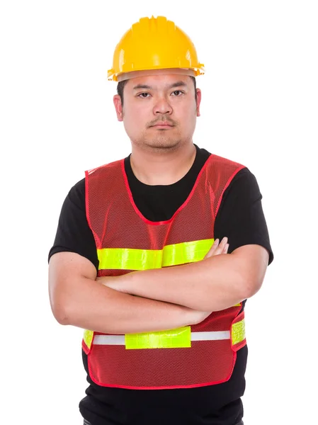 Asiático engenheiro com amarelo hardhat — Fotografia de Stock