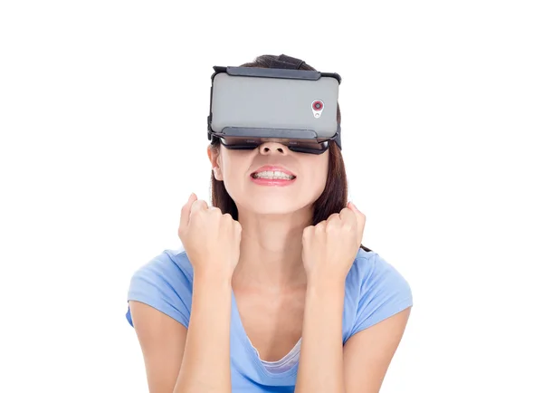 Mujer usando dispositivo de realidad virtual —  Fotos de Stock