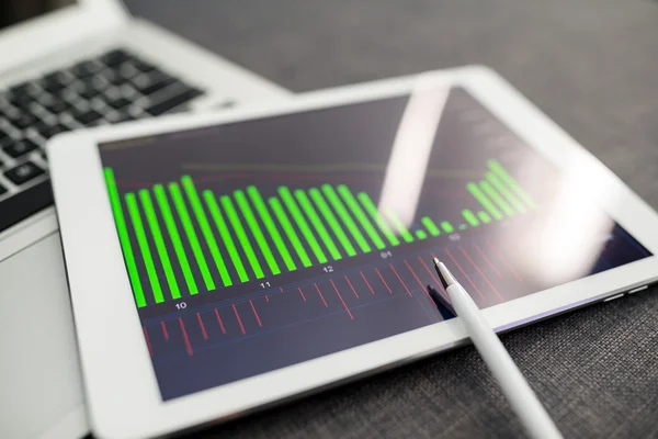 Digital tablet with business charts on a screen — Stock Photo, Image